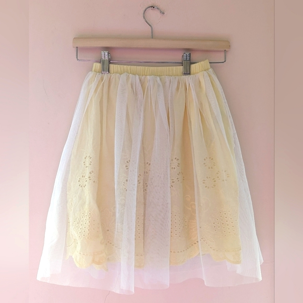 Zara girls light yellow pastel skirt tutu tulle lace ballerina size 11-12